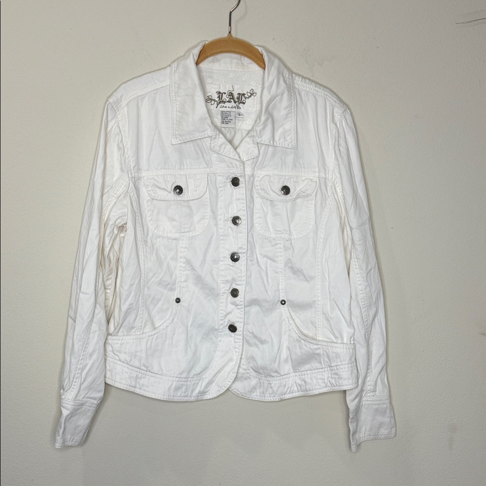 Live A Little Women's White Button Front Jacket Cotton Blend